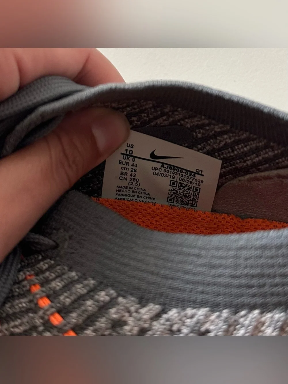 Nike Air VaporMax Flyknit 3 Dark Grey Total Orange Men’s 10 AJ6900-024   Overall